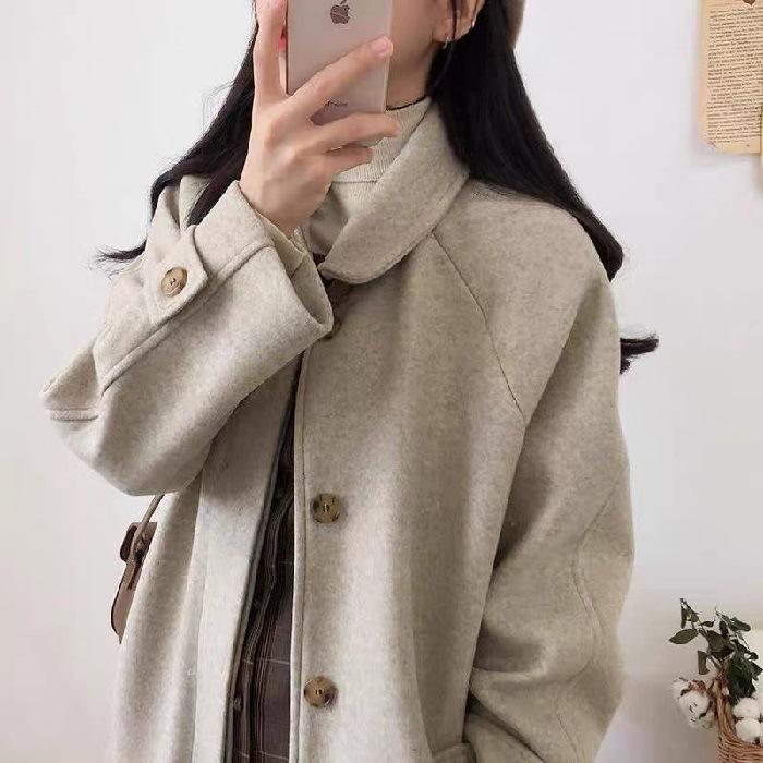 

Black Woolen Mid-Length Coat - 2025 Autumn/Winter Hepburn Style L брудно-білий
