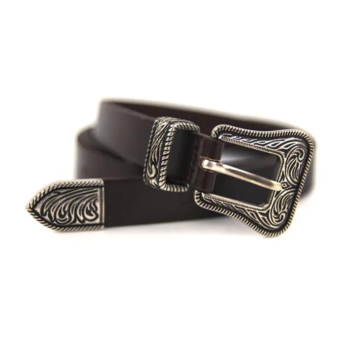 Paisley Buckle Western Cowhide Belt_Brown