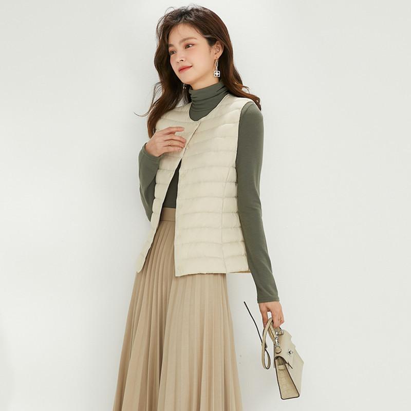 2024 Women's 90 Velvet Women's Crew Neck V-Neck Lightweight Garden Ribbon Liner Down Jacket Vest Vest Large Size