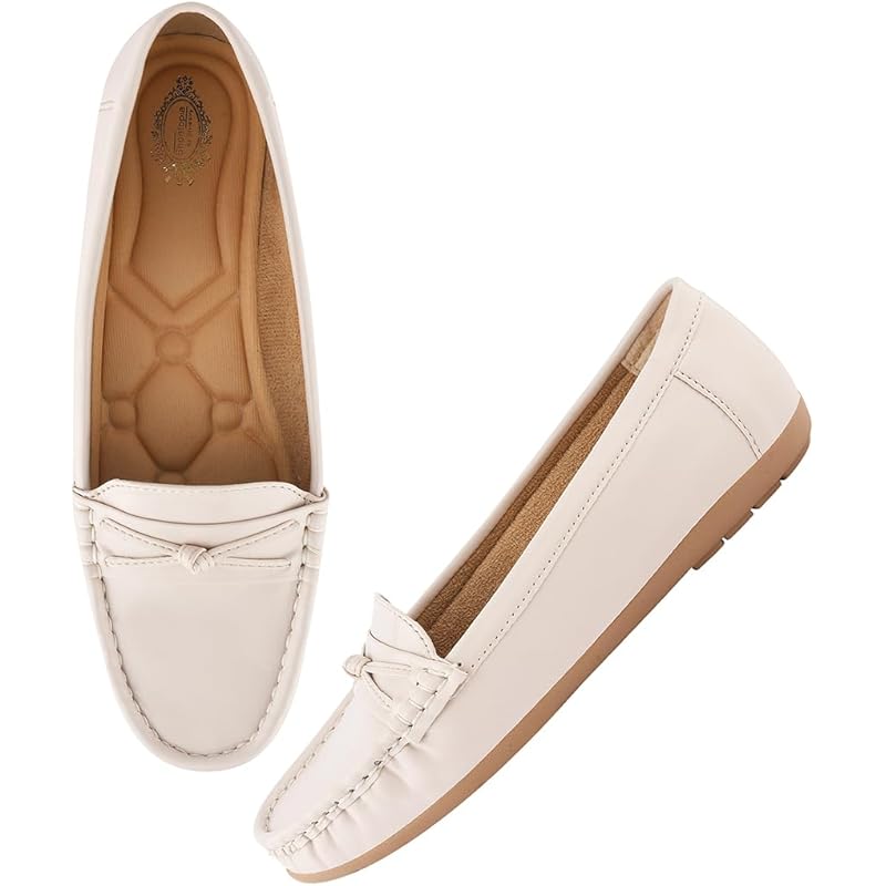 Shoetopia Upper Bow Detailed Cream Loafers For Women & Gilrs /Eu42