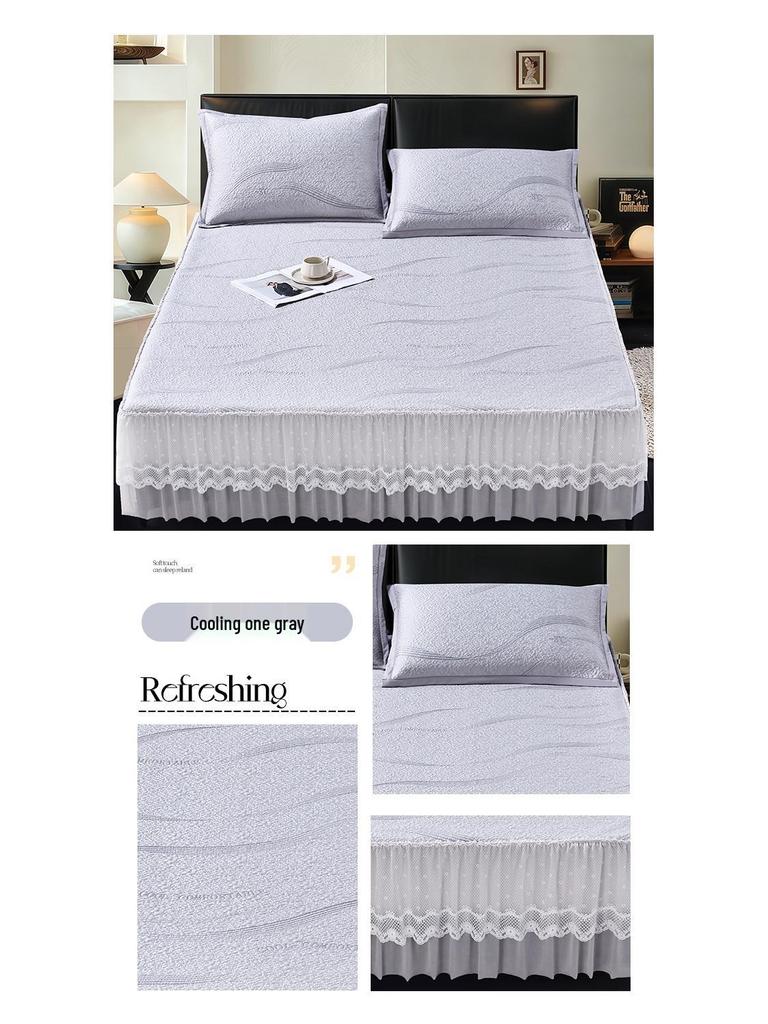 Machine-Washable Ice Silk Bed Skirt & Jacquard Cool Mat Set - Foldable, Soft Summer Air Conditioning Mat for Home Use