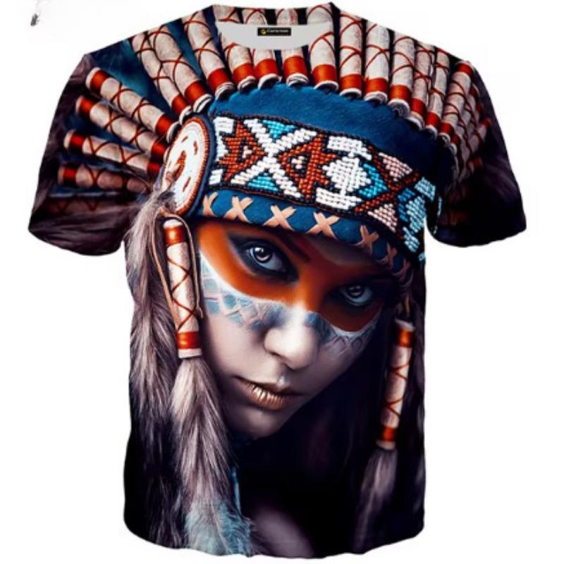 Indian 3D T-shirt Men's Casual O-neck Short Sleeve Indian Culture Printed Casual Summer Casa T-shirt