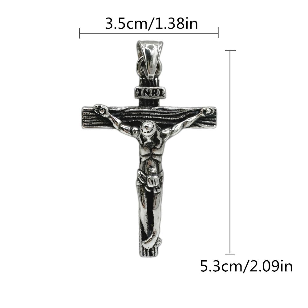 Jesus Cross Necklace 316L Stainless Steel Jewelry Punk Biker INRI Men Jesus Pendant