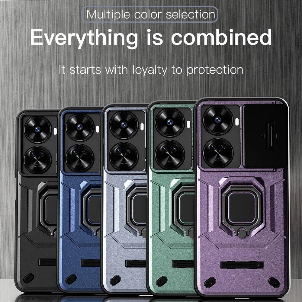 KEYSION Shockproof Case for Huawei nova 12 SE Slide Camera Lens Protection Ring Stand Phone Back Cover for Huawei Nova 12 SE