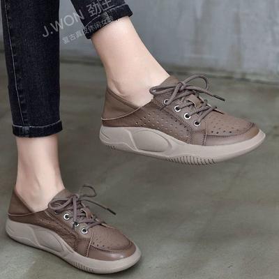Retro Hollow Sandals Women's 2025 Spring and Summer New Sports and Leisure Single Shoes Women's Bag Head Lace-up Soft-soled Hole Shoes