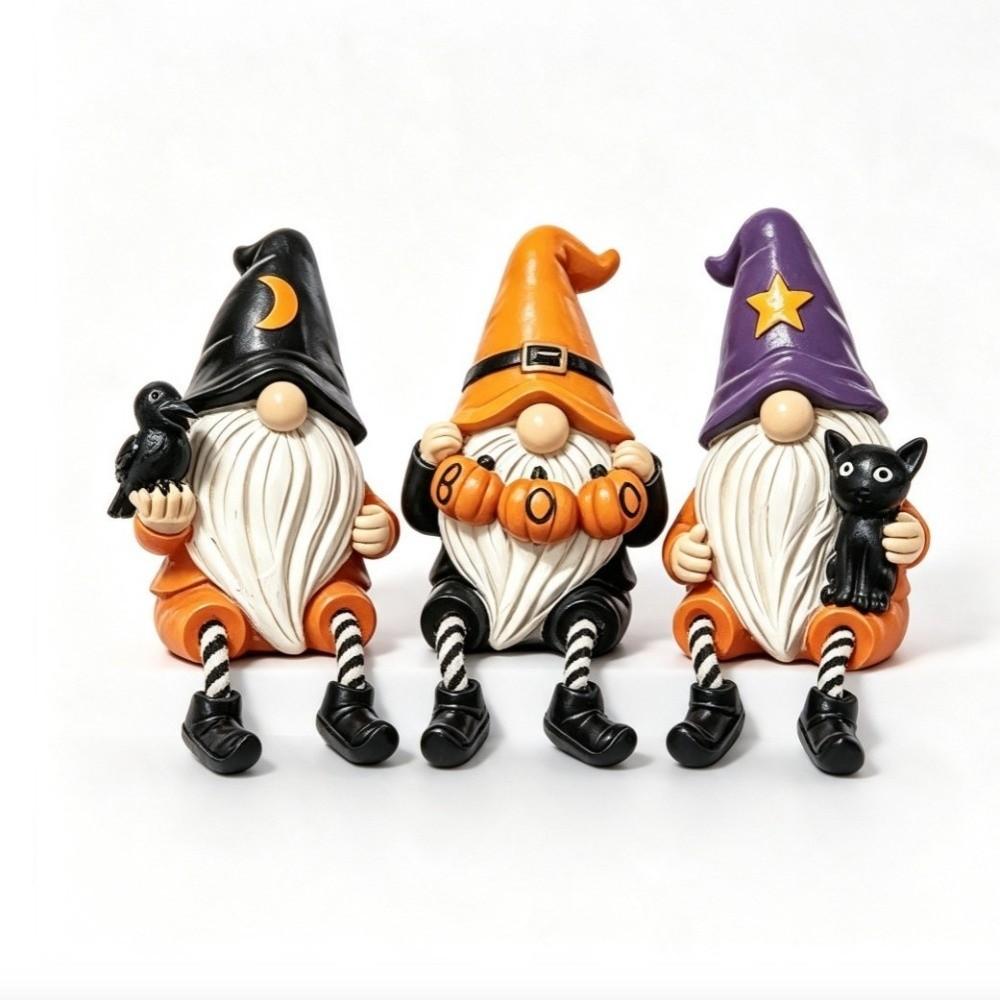 Hand-Painted Halloween Gnome Shelf Sitter Resin Dangling Leg Gnome Statue Home Garden Decor