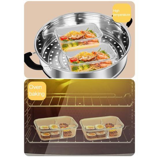 Skleněný obědový box Bento box Dělené nádoby na přípravu jídla s víčky Stohovatelné Opakovaně použitelné