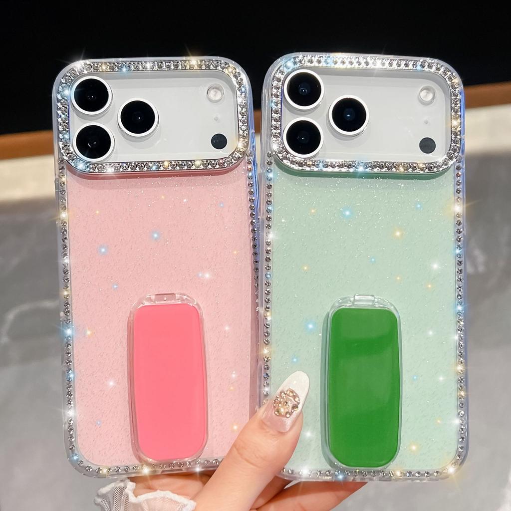 Flash Diamond for Apple 17Air Phone Case Flash Powder for IPhone 16E Straight Mirror Stand 15promax