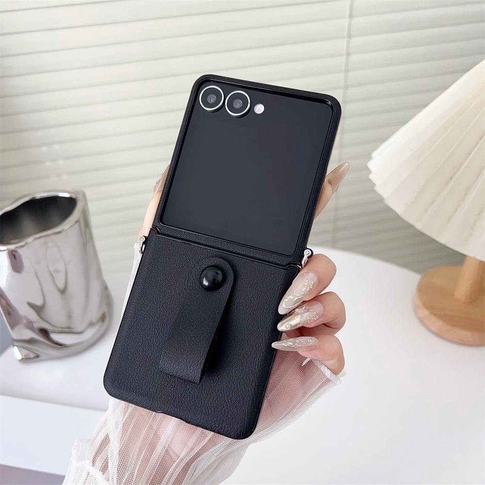 

PU Leather Skin Wrist Strap Phone Case for Samsung Galaxy Z Flip 7 6 5 4 5G Flip5 Flip6 Flip7 FE Protective Back Cover Galaxy Z Flip6