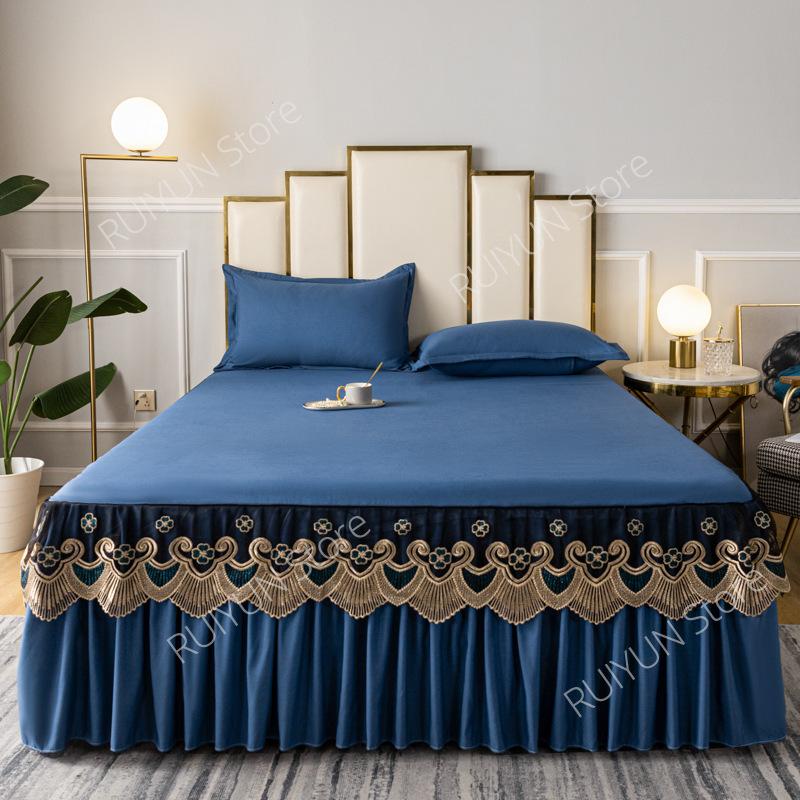 Jupe de lit à volants confortable, drap de lit en dentelle brodée, jupe de lit antidérapante, anti-poussière, housse de protection solide, bonne qualité