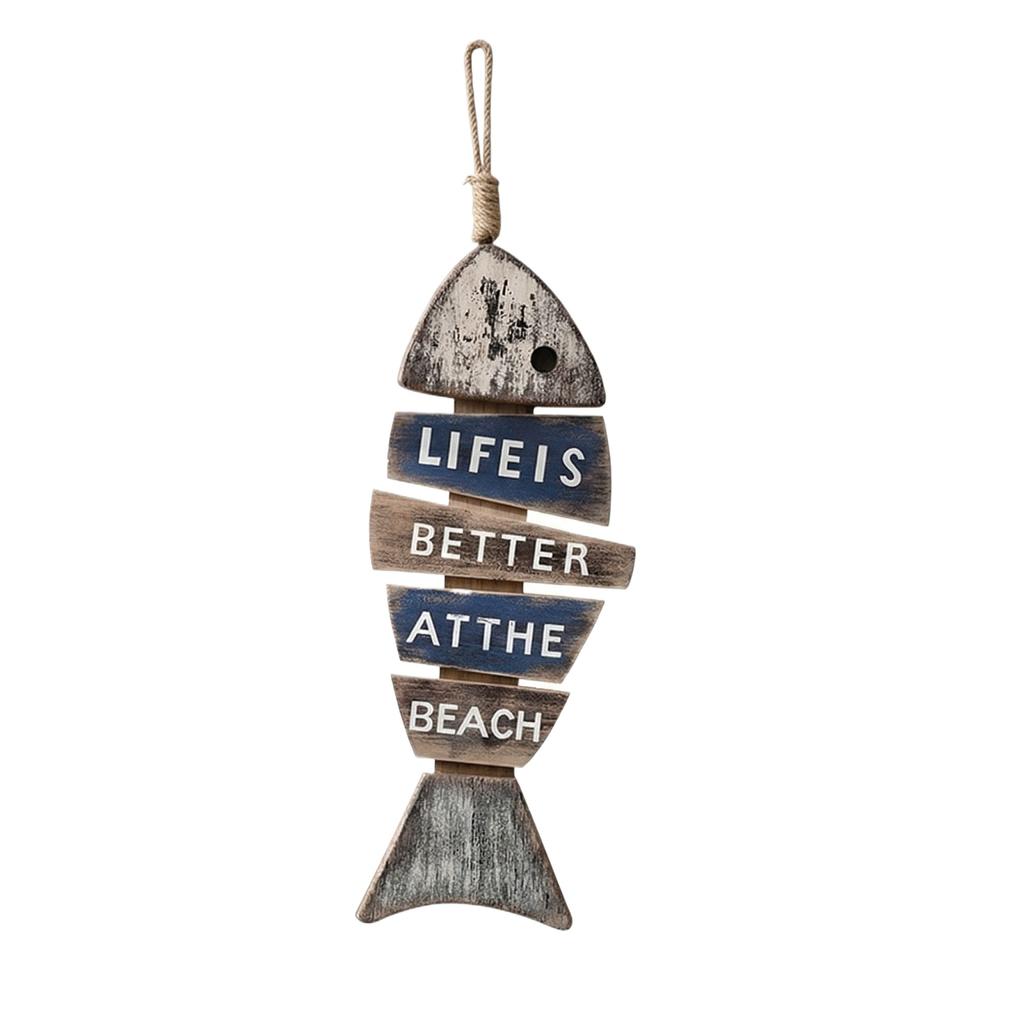 Wooden Fish-shaped Welcome Sign, Nautical-themed Wall Decoration, Vintage Fish-shaped Hanging Ornament, Beach-themed Decoration.