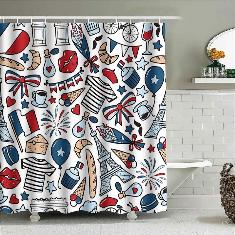 Vintage French Style Shower Curtain With Eiffel Tower Paris Icons: Waterproof Decorative Bathroom Liner For Kids Home Gift