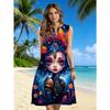 Robe Midi Sans Manches à Col Fendu pour Femme, Imprimé Fantaisie Florale Artistique, Robe Décontractée Coupe Ample pour les Vacances d'Été, la Plage, le Quotidien