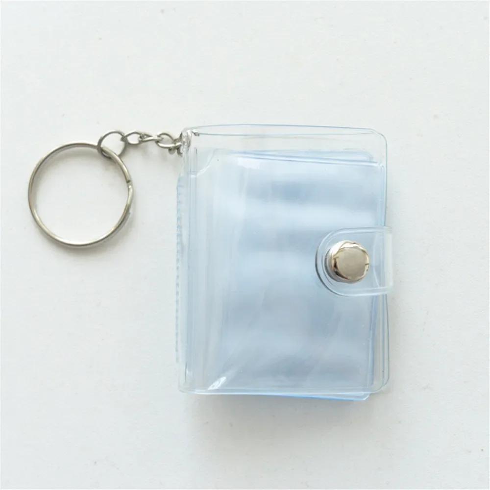 Portable Key Chain 2 Inch 2 Inch Photos Holder Photo Album for Mini Photo Sticker Jelly Color Card Holder 16 Pockets