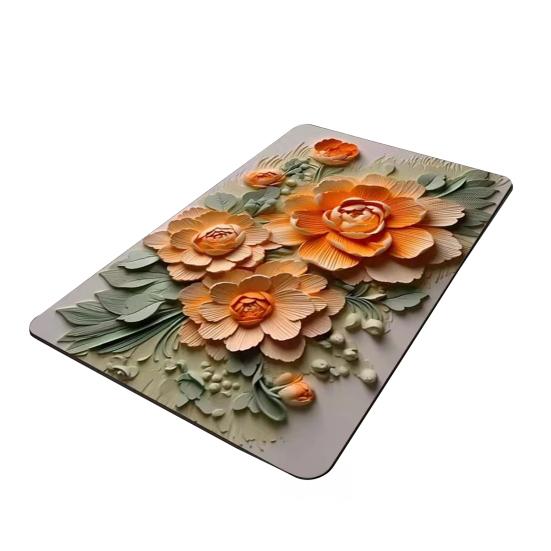 

3D Floral Bath Mat Diatomaceous Earth Absorbent Floor Mat Anti Slip Realistic Oil Painting Flowers Bathroom Rug for Home Entrance Shower Kitchen 40cm B