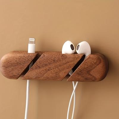 1 ks Klip na kabely z masivního dřeva - organizér kabelů, vhodný pro USB nabíjecí kabely, napájecí šňůry a kabely od myši. Dřevěný držák na kabely, organizér kabelů.