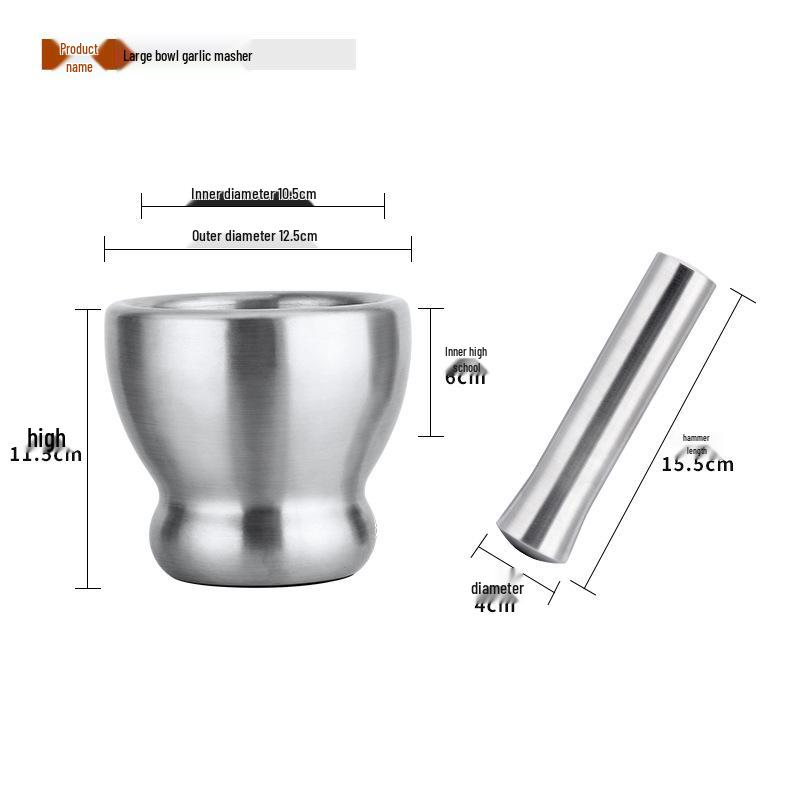 304 Stainless Steel Manual Garlic Press & Grinder - Garlic Mortar, Pestle, Crusher, Paste Maker, Medicine Grinder.