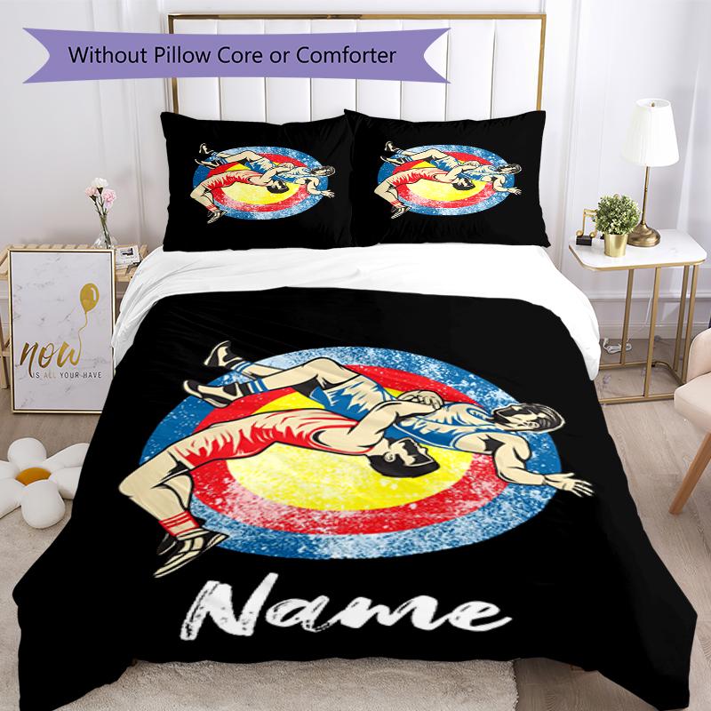 3pcs Custom Name wrestling Bedding Set Duvet Cover Closure Includes 1 Duvet Cover & 2 Pillowcases, Soft and Comfortable for All Seasons.