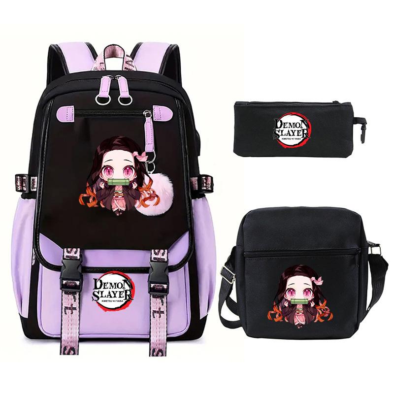 Riman peripheral printing fashion backpack cross-border campus primary and secondary school students schoolbag shoulder bag pencil bag three-piece set