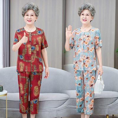 Conjunto de Dos Piezas de Verano para Mujeres de Mediana Edad y Mayores: Camisa de Manga Corta y Camiseta
