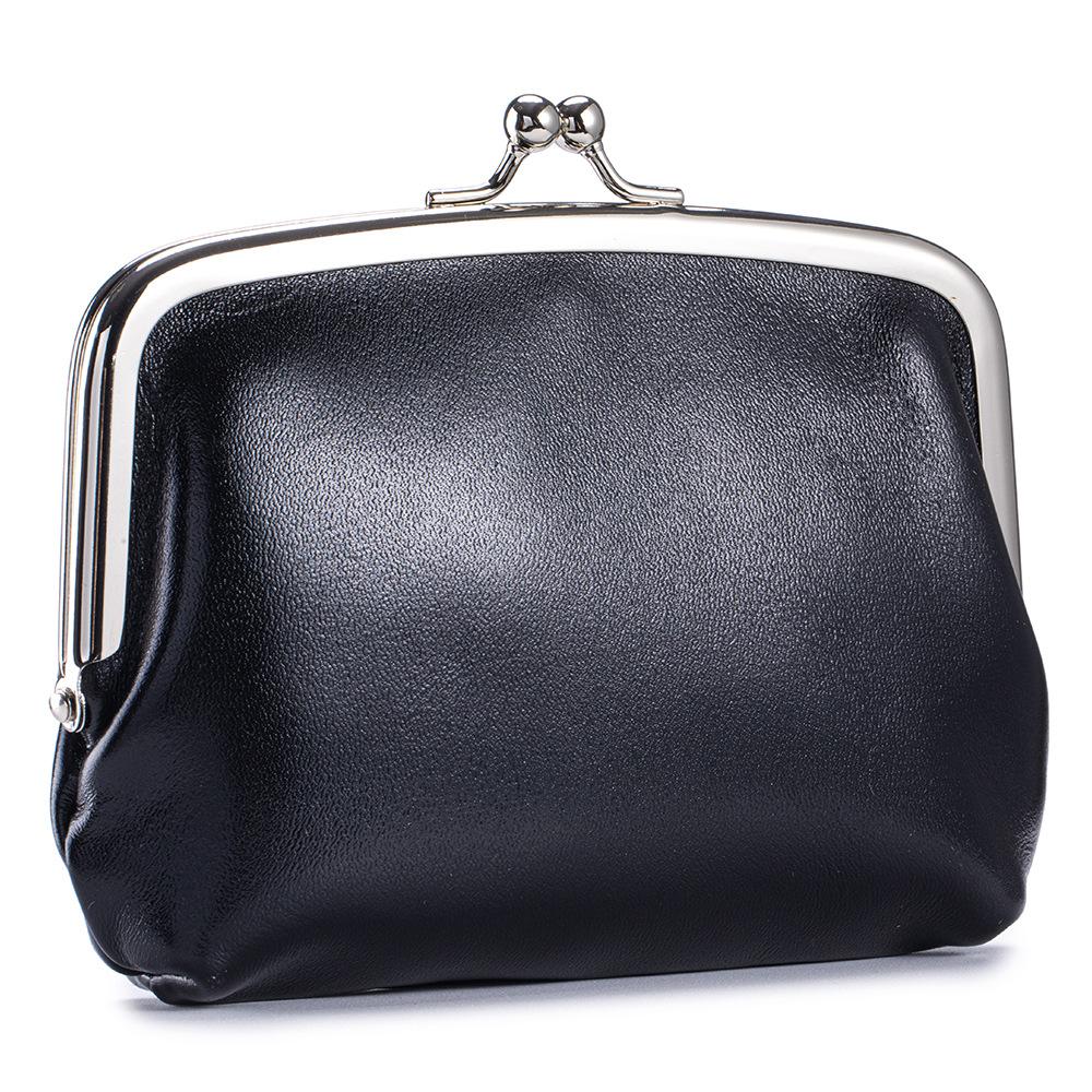 

Первый слой растительного дубления масляно-вощеная коровья кожа ретро кошелек для мелочи женский высококачественный универсальный двойной зажим сумка для хранения с зажимом-клипсой чёрный