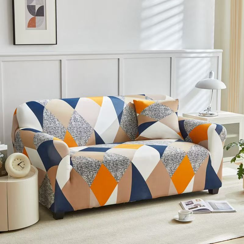 1pc Geometric Printed Stretch Sofa Covers With Elastic Band Furniture Protector For Bedroom Office Living Room Home Decor