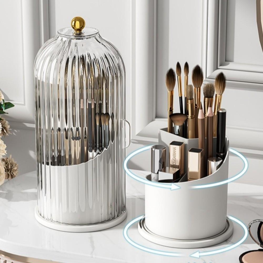 Large Capacity Makeup Brush Holder With Lid 360° Rotating Eyebrow Pencil Storage Box  Office