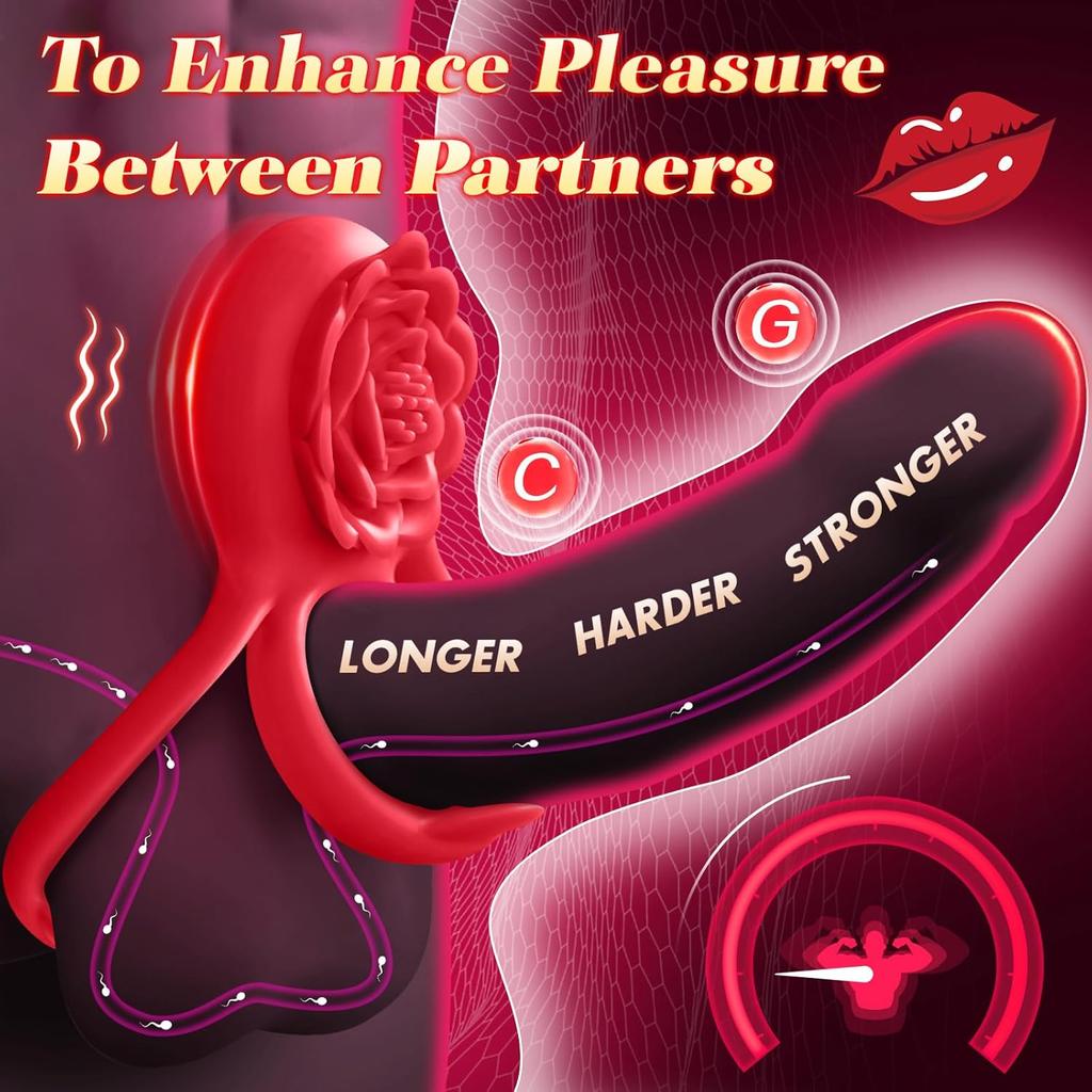 Rose Couples Vibrating Ring Vibrator Adult Toys for Men Women, 7 Modes Cockring Sexual Stimulation Long Lasting Stronger Male Rose Sex Toys