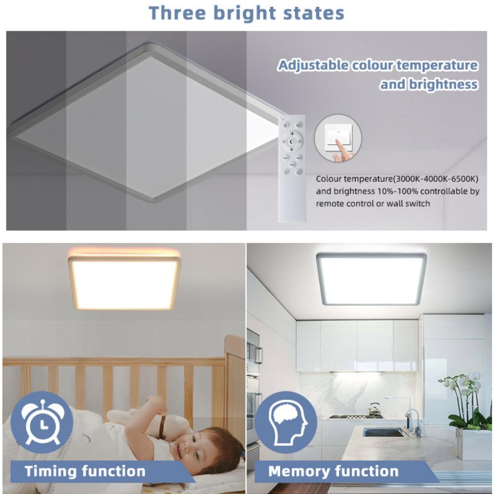 Ultratynn LED-firkantet taklampe med fjernkontrolldimming og fargejustering, moderne enkel tresikker lampe for stue og soverom