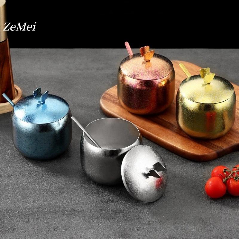 Silver Pure Titanium Seasoning Jar, With Lid And Spoon,Kitchen Tools Spice Container Salt Organizer,Coffee Beans Storage Jar