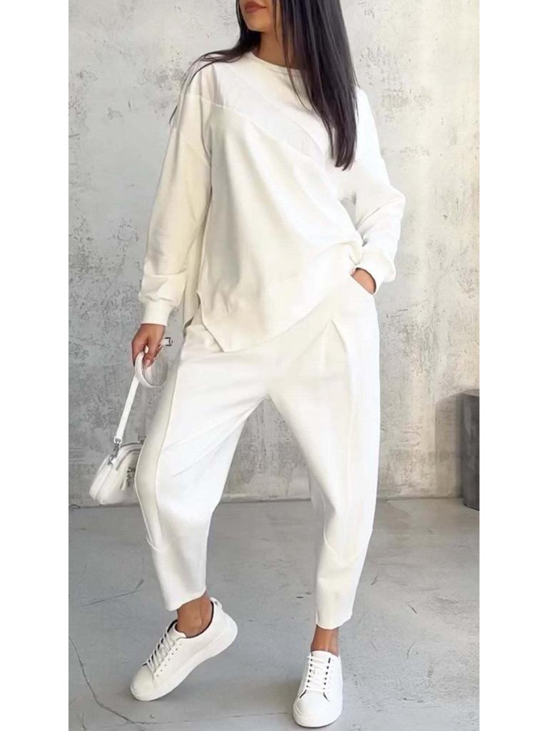 2024 Women's Casual Loose Long Sleeve Sweatshirt and Harem Pants Set for Autumn and Winter