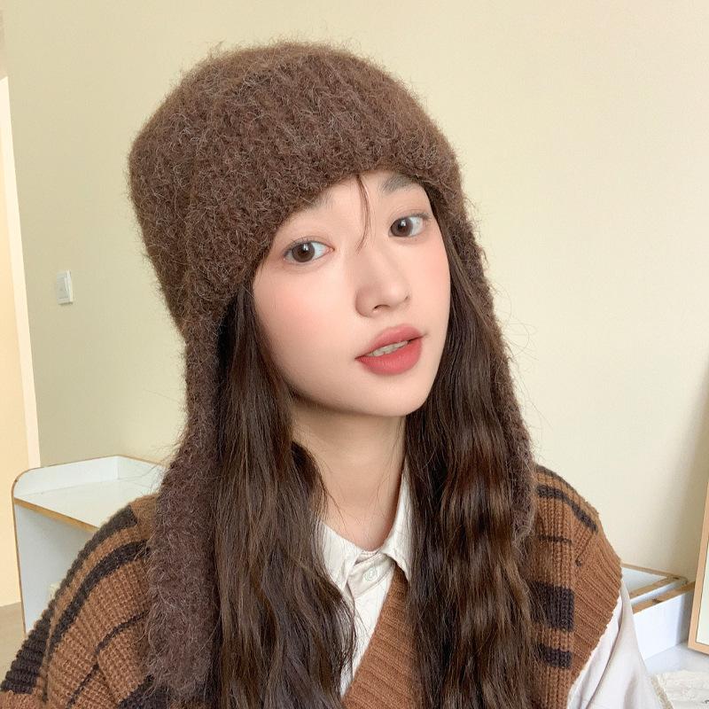 Korean Version of Autumn and Winter New Hat for Women Rabbit Wool Knitted Wool Hat Solid Color Versatile Winter Warm Ear Protection Hat Trendy