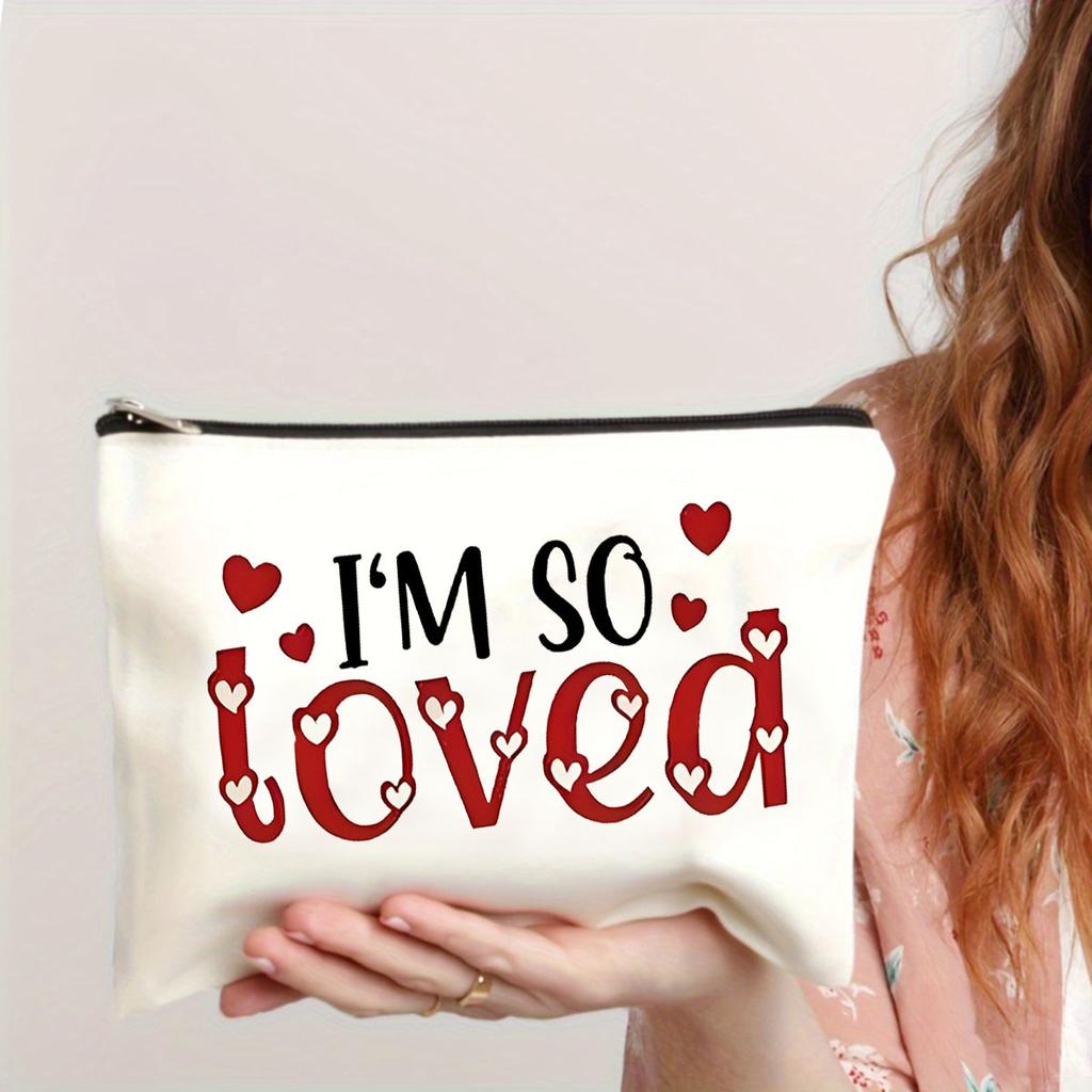 Einfache Ich liebe dich Musterdruck Make-up Tasche, Tragbarer Kosmetik-Aufbewahrungsbeutel, Toilettenartikel-Waschorganizer für Frauen Mädchen Geschenk