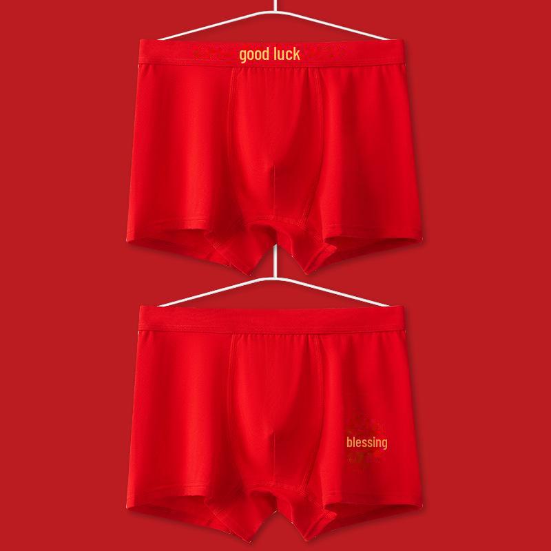 "New Autumn/Winter Men's Pure Cotton Boxer Briefs In Bright Red for Birth Year Boys - Ideal for Weddings and Teens"