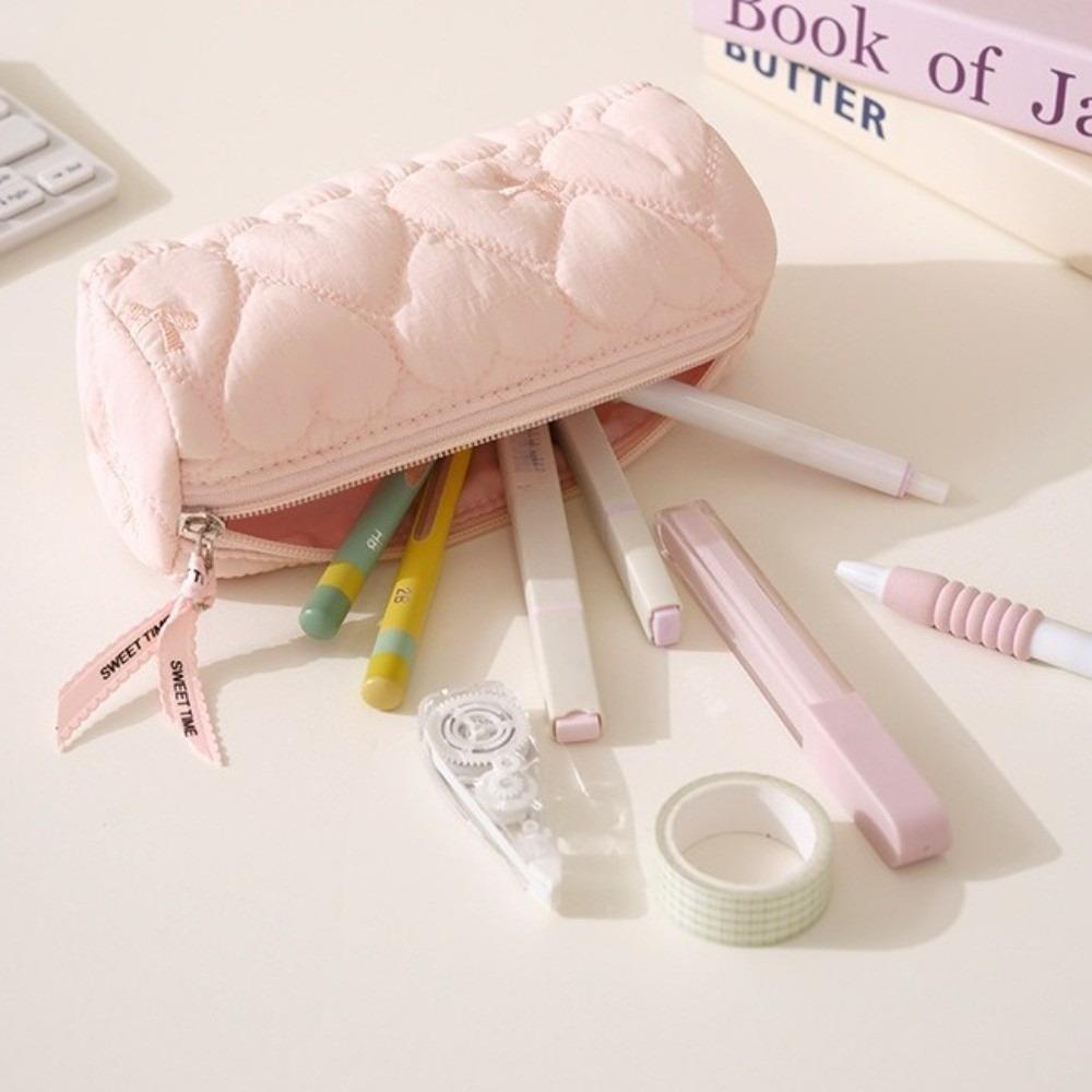 Quilted Pen Bag Large Capacity Stationery Storage Bag Kawaii Pen Pouch  School