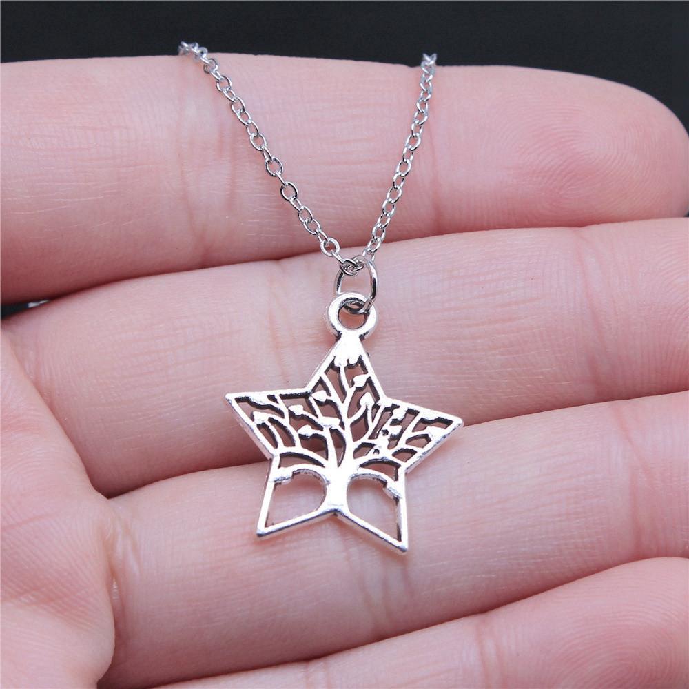 Tree of Life Plant Growth Pendant Antique Silver Metal Girls Choker Necklace Trendy Boho Gift