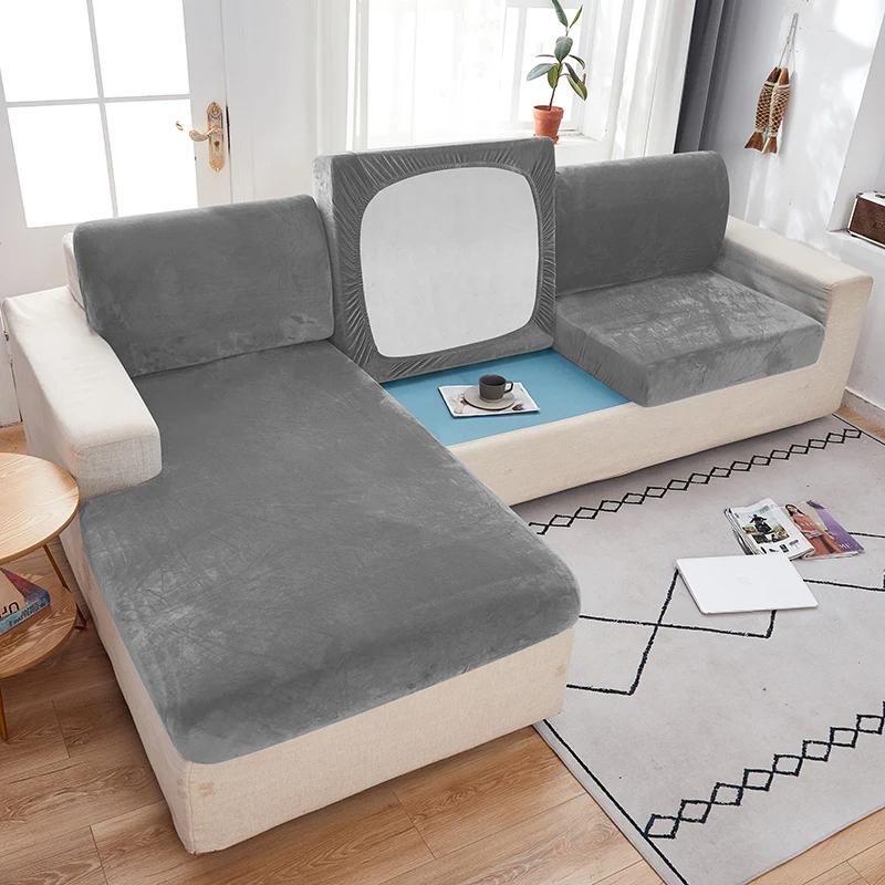 Velvet Fabric Sofa Seat Cover For Living Room Elastic Sofa Cushion Cover Soft Couch Slipcover Furniture Protector For Home