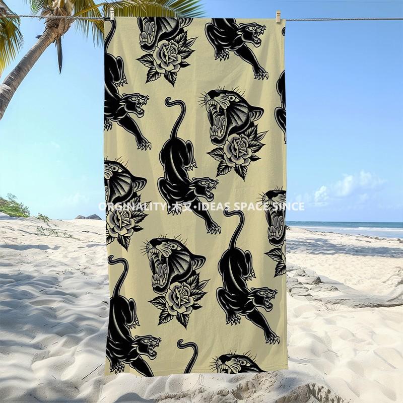 Vintage Panther Rose Beach Towel Patterned Sunscreen And Windproof Suitable For Swimming Pool Camping Travel