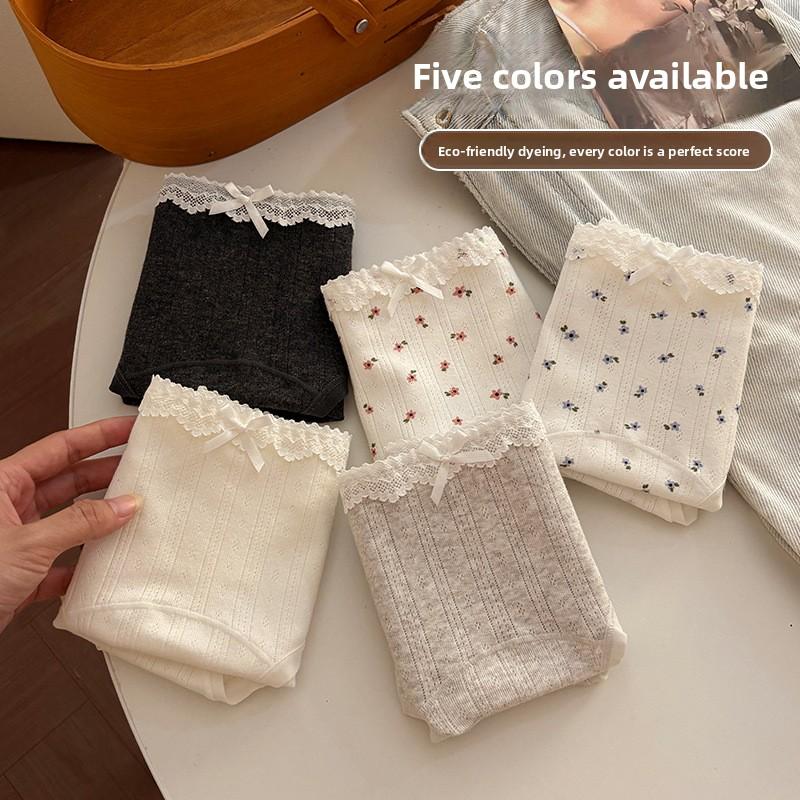 Female Spring and Autumn Sweet Pure Cotton 10A Antibacterial Extended Crotch Free Waist Triangle Briefs