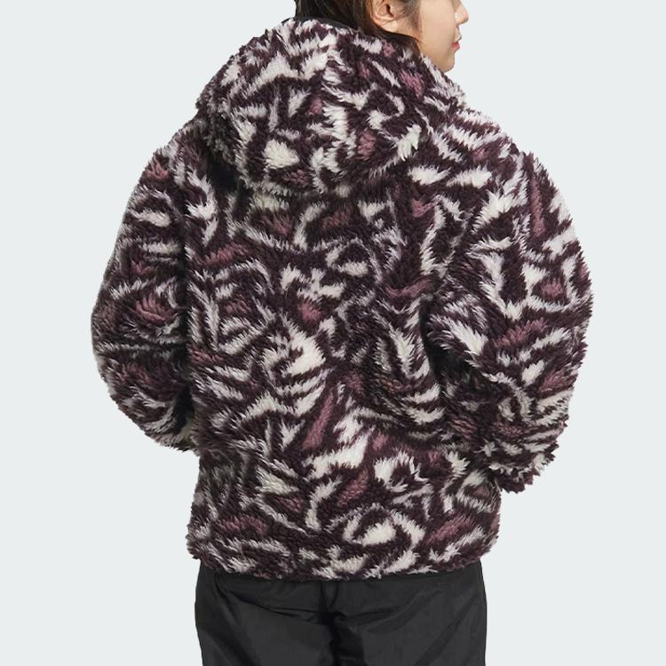Adidas Originals Reversible Allover Print Fleece Zip-Up Hooded Jacket Unisex Jackets Dark-Purple Mysterious-Oxidized-Red JD6368
