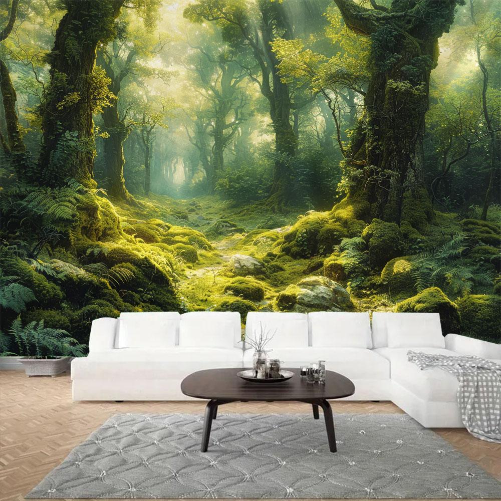 Green Jungle Tapestry, Tropical Rainforest Background Poster, Home Decoration Wall Hanging Cloth, Living Room Fabric Mural