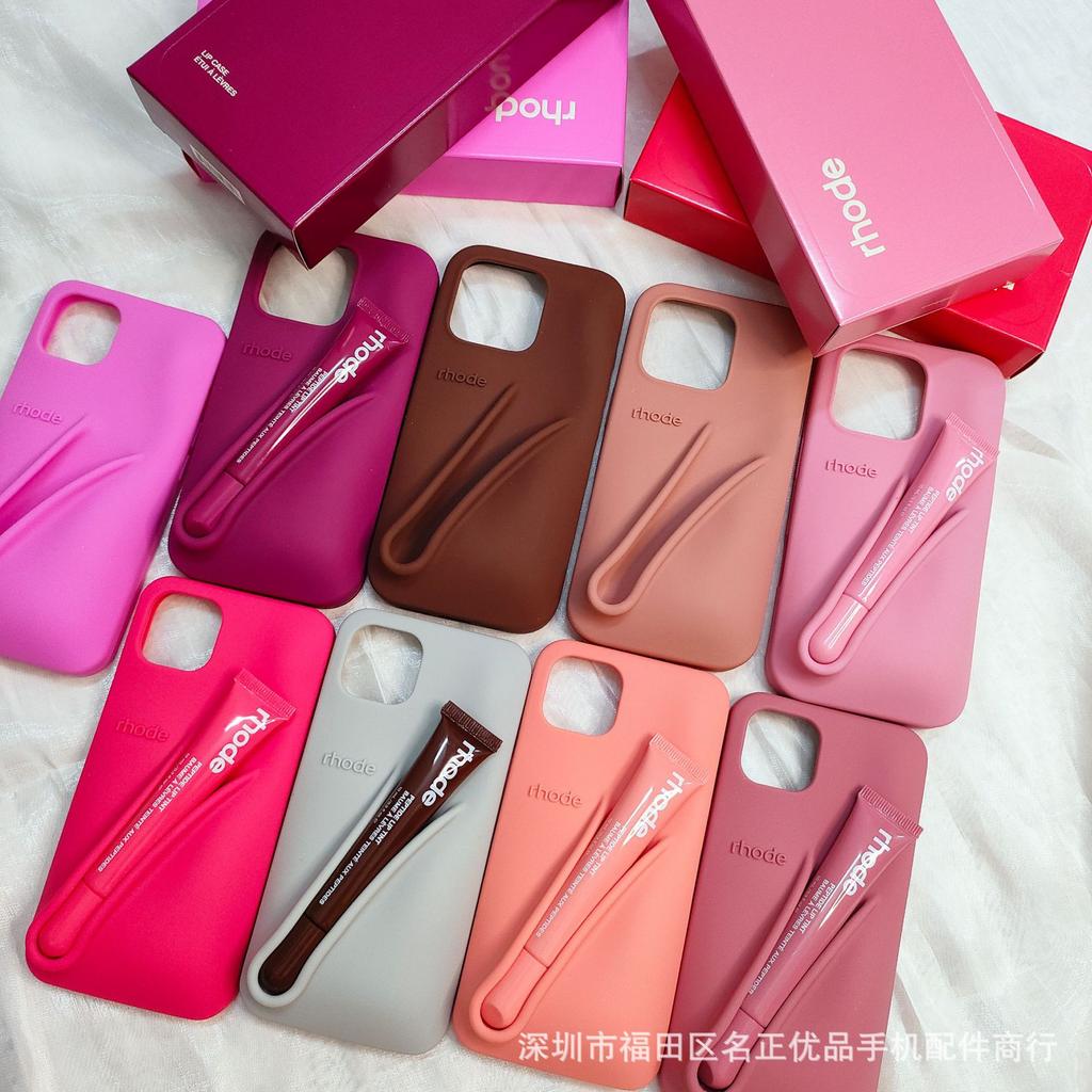 Lippenstift-Farbe Silikon-Handyhülle geeignet für iPhone 11–iPhone 16, bietet Sturzschutz und eine Soft-Touch-Oberfläche – ein stilvolles Geschenk für Frauen