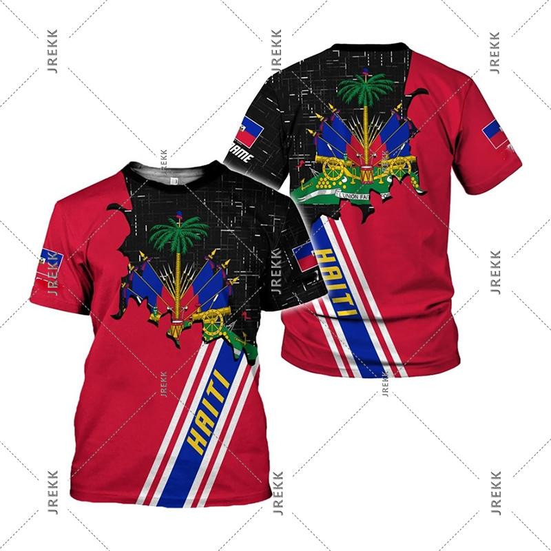 Haïti Vlagdag Korte Mouw T-shirt Voor Mannen Vrouwen Festival Straat Populaire Kleding Ronde Hals T-shirts 18 Mei Rood Blauw Print Tee Top