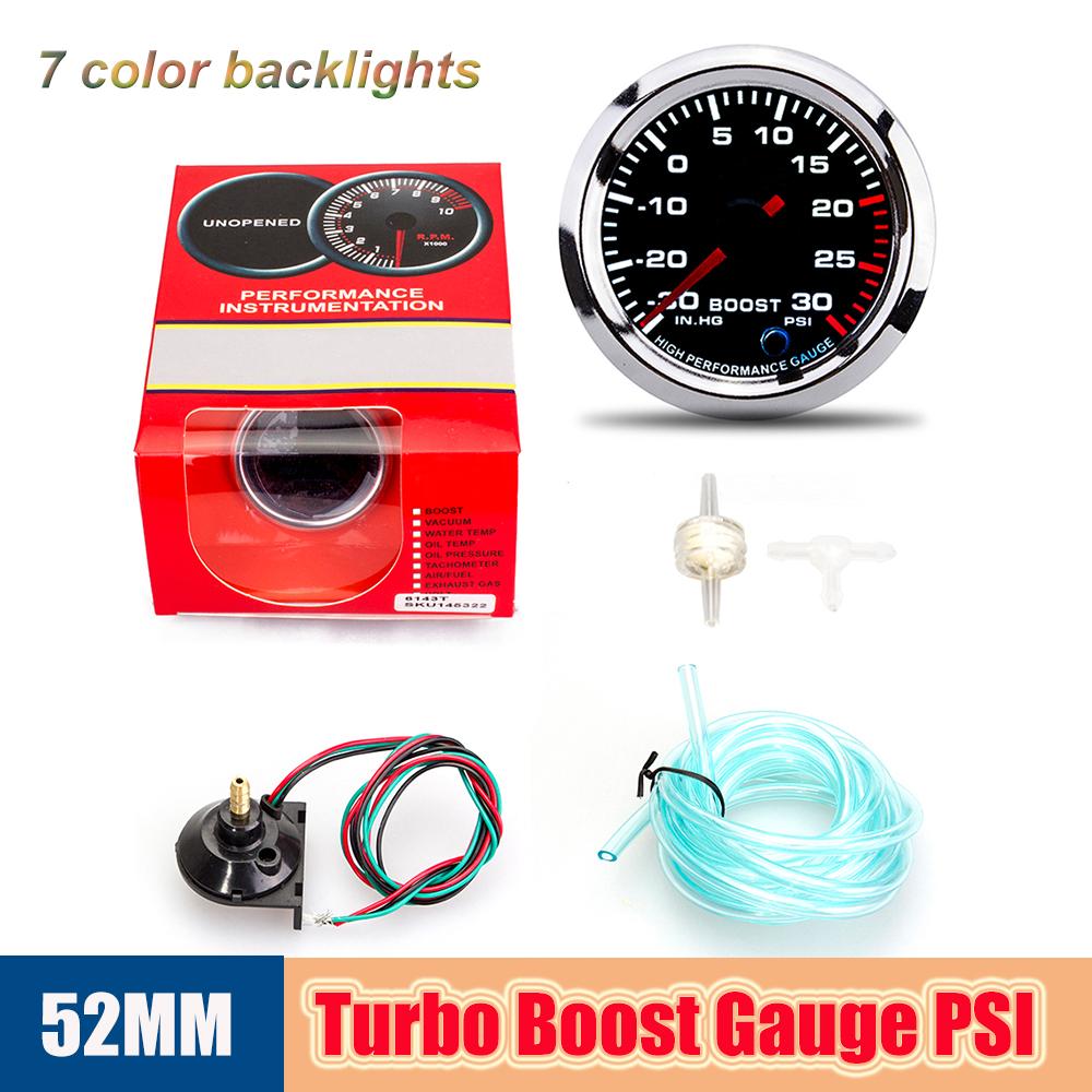 PSI Boost/PRM/Water Temp/Oil Temp/Oil Press/Voltage/Air Fuel Ratio/EGT 2"52mm Car Gauge 7Color LCD Digital Instrument Kit Holder