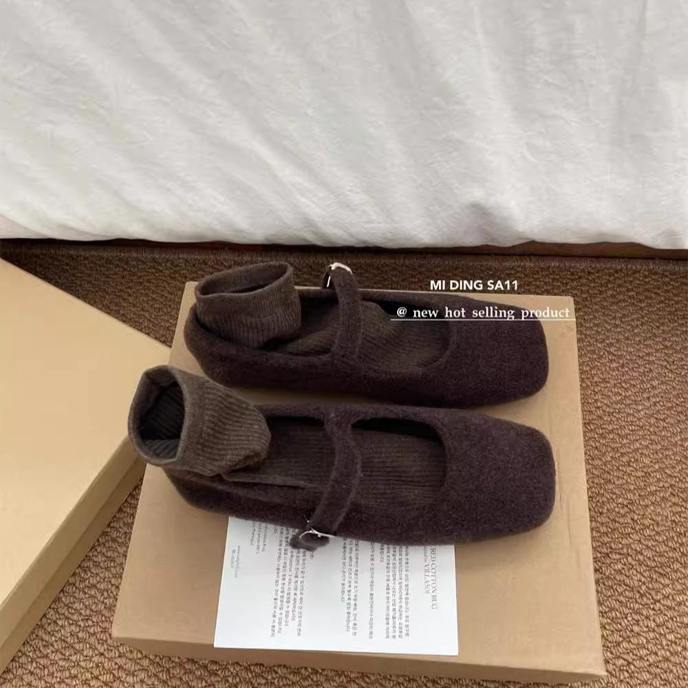 Soft Wool Version~ Autumn and Winter New Plush Woolen Single Shoes Women's Flat Korean Version Versatile Square Head with Mary Jane Shoes