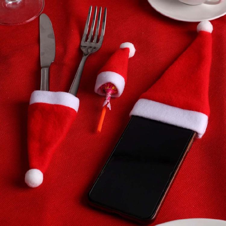 10pcs Christmas Santa Hats Flatware Holder Dinner Table Decorations Party Supply