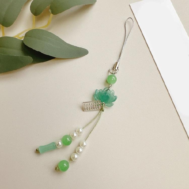 Trendy Lotuses Phone Chain Handmade Beaded Keychain Charm Fashionable Chinese Style Bag Pendant for Women Girls