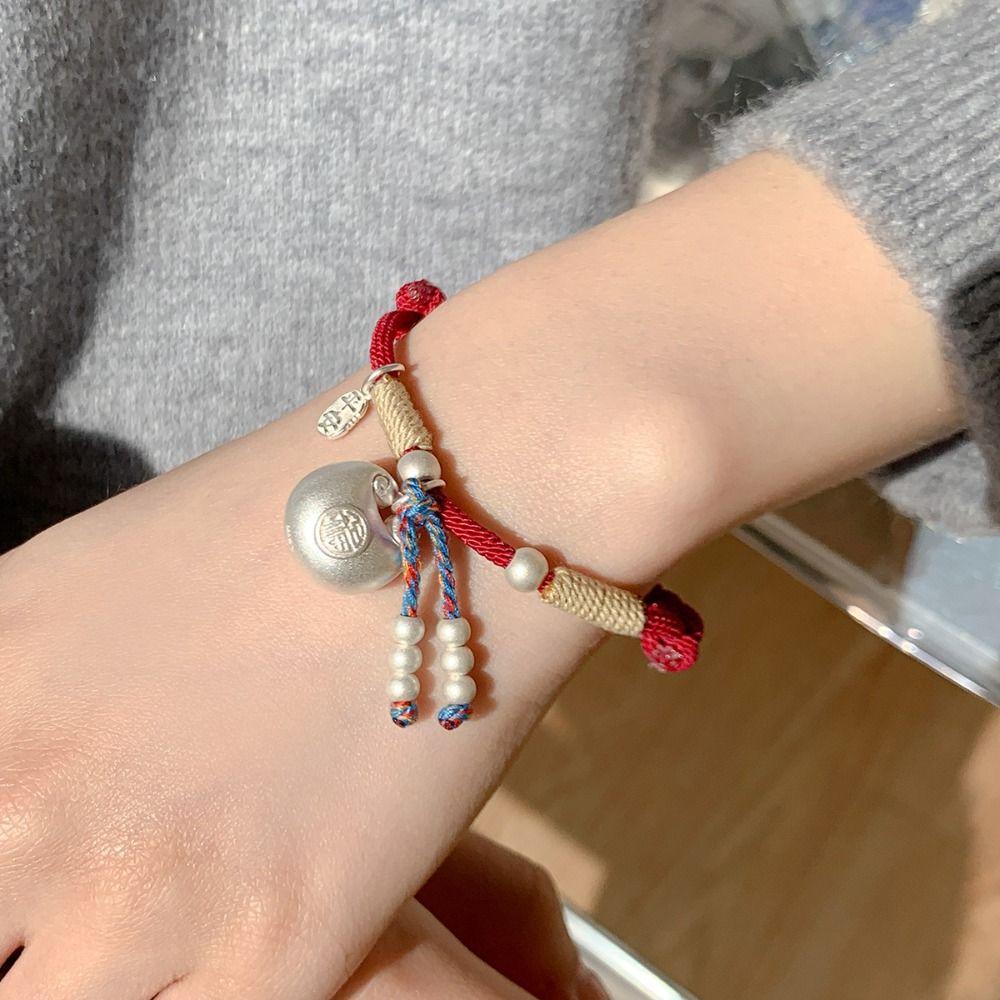 Chubby Chinese Style Bracelet Blessing Braided Handstring Unique FU Bag Pendant Gift