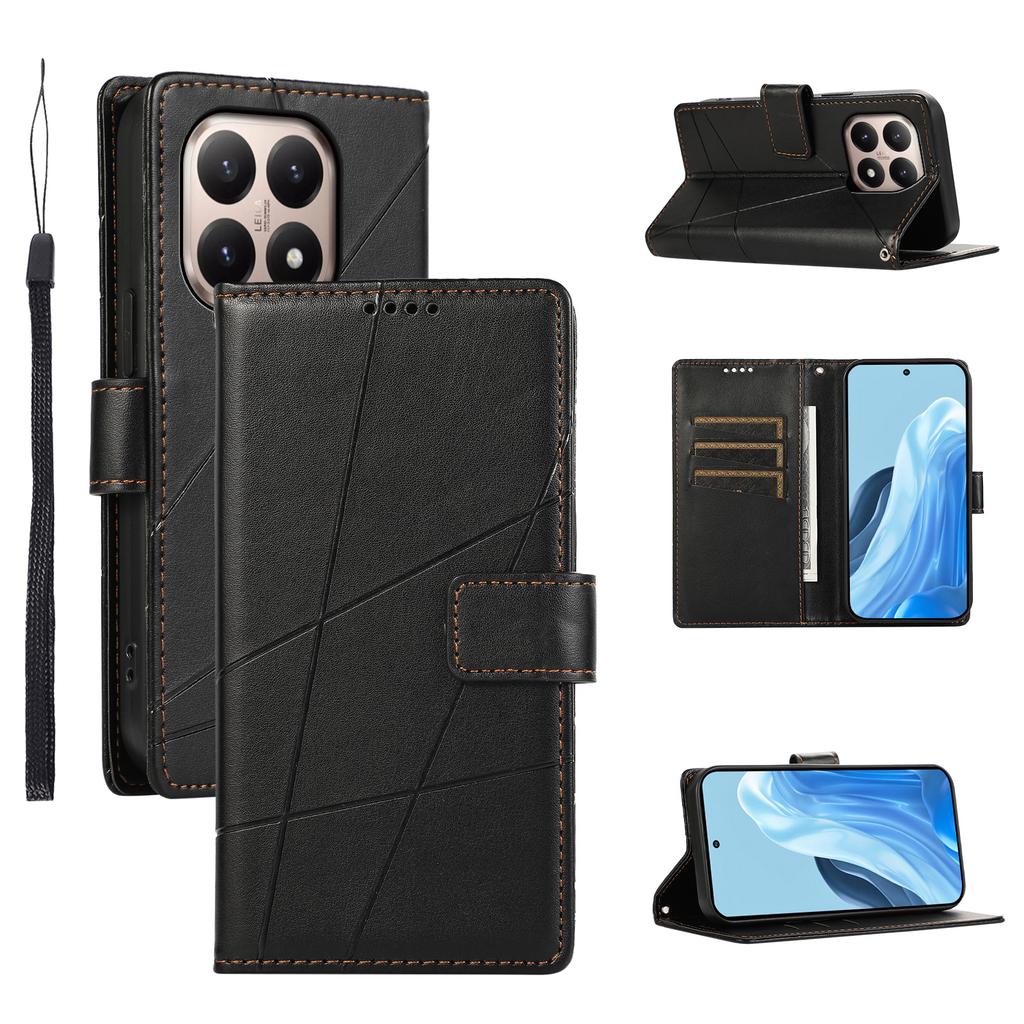 For Xiaomi 15T Phone Case Line Imprint Leather Wallet Cover with Wrist Strap
