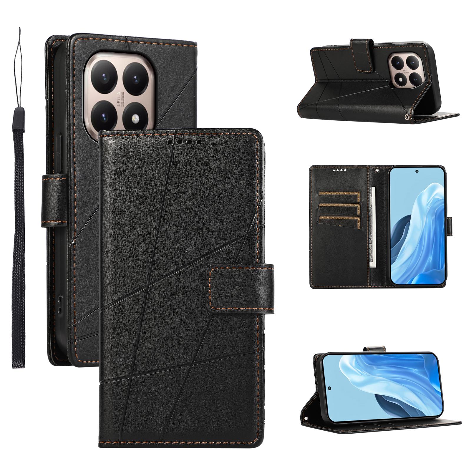 

For Xiaomi 15T Phone Case Line Imprint Leather Wallet Cover with Wrist Strap